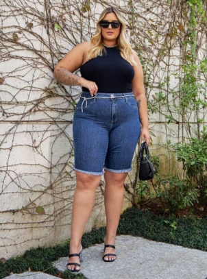 Bermuda Jeans Plus Size Ciclista Com Elastano