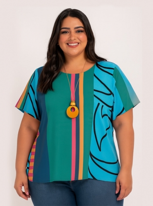 Blusa Feminina Plus Size Listras Coloridas