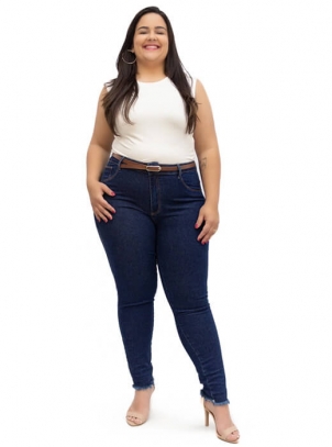 Calça Plus Size Skinny Cintura Alta Com Cinto