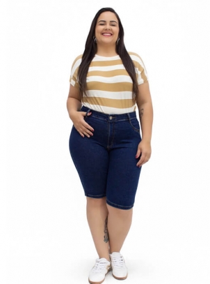 Bermuda Jeans Plus Size Cós Elástico Ciclista