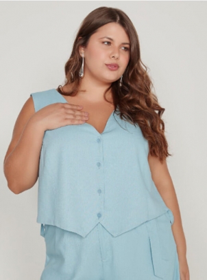 Colete Alfaiataria em Linho Plus Size