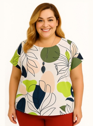Blusa Feminina Plus Size Floral Verde