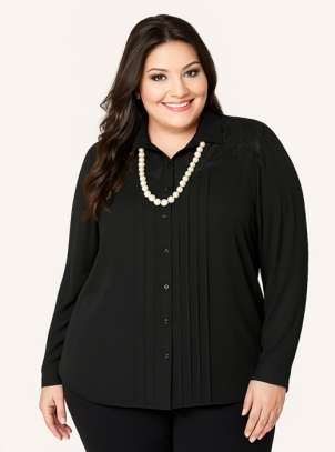 Camisa Plus Size Crepe e Renda