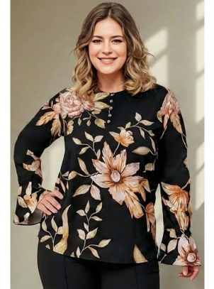 Blusa Plus Size Estampada Manga Sino