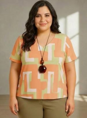 Blusa Feminina Plus Size Estampa Coral