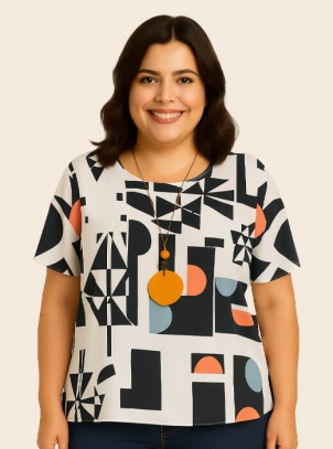 Blusa Feminina Plus Size Branco e Preto