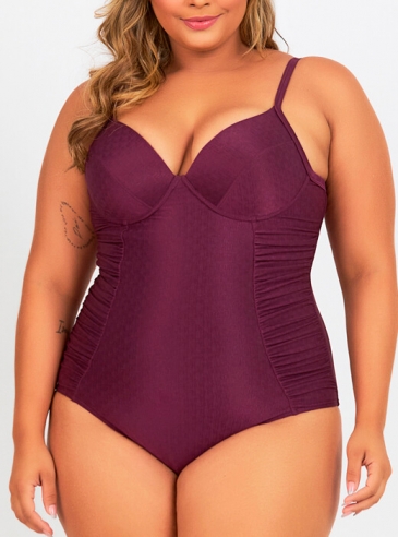 Maiô Plus Size Bordô Com Bojo Modelador