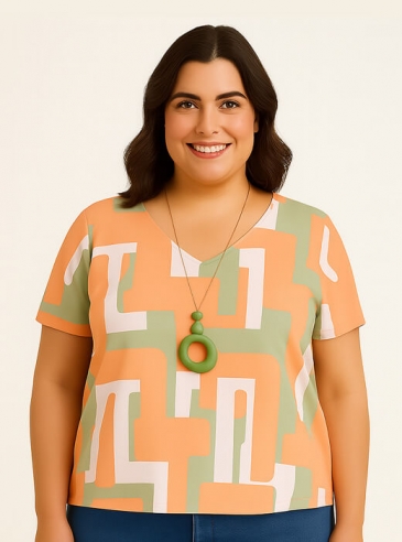 Blusa Feminina Plus Size Estampa Coral
