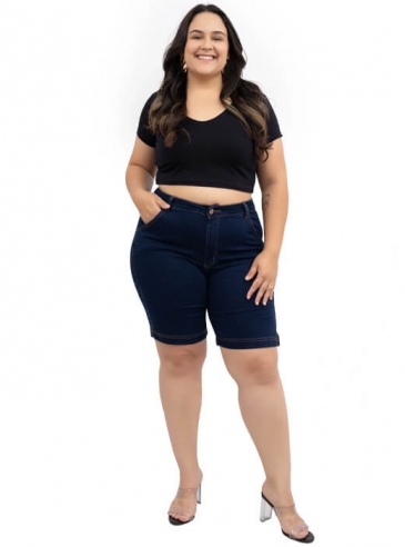 Bermuda Feminina Jeans Plus Size Meia Coxa