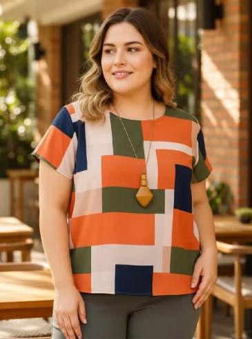 Blusa Feminina Plus Size Estampa Geométrica
