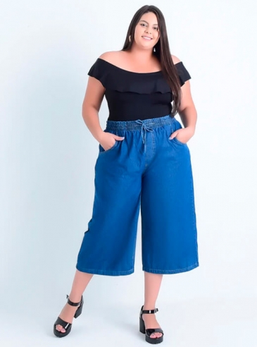 Calça Plus Size Pantacourt Cós Elástico