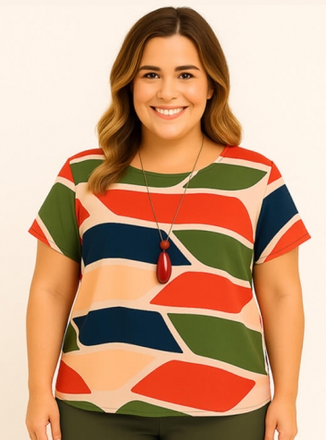 Blusa Feminina Plus Size Estampa Colorida