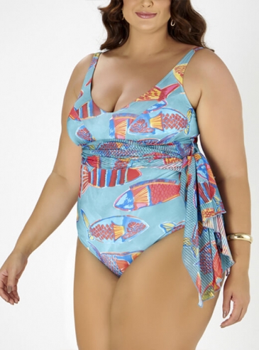 Maiô Saída Plus Size Estampa Cardume