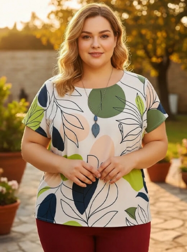 Blusa Feminina Plus Size Floral Verde