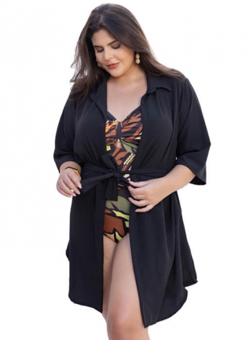 Saída de Praia Camisão Preto, Plus Size