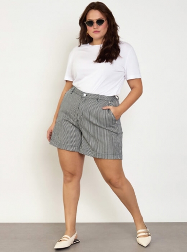 Shorts Feminino Plus Size Jeans Listrado
