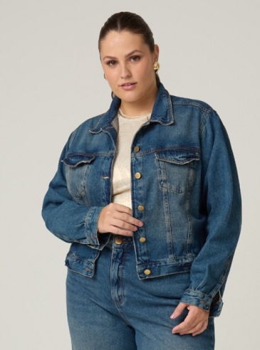 Jaqueta de Jeans Plus Size Cropped Destroyed