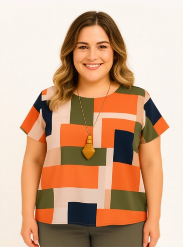 Blusa Feminina Plus Size Estampa Geométrica