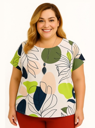 Blusa Feminina Plus Size Floral Verde