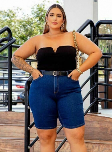 Bermuda Jeans Plus Size Com Elastano Ciclista