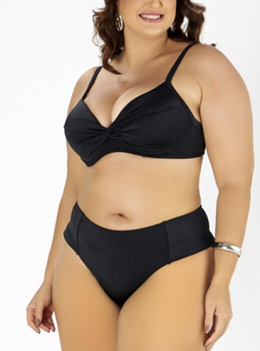 Conjunto Biquíni Plus Size Preto Com Bojo, Tanga Média