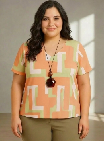 Blusa Feminina Plus Size Estampa Coral