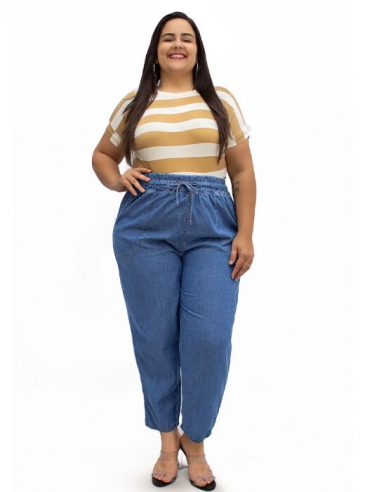 Calça Feminina Plus Size Jogger, Cós de Elastico