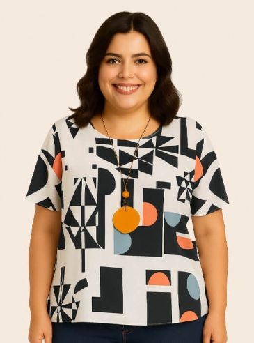 Blusa Feminina Plus Size Branco e Preto