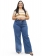 Calça Feminina Plus Size Wide Leg Jeans Com Elastano
