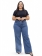 Calça Feminina Plus Size Wide Leg Jeans Com Elastano