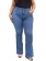 Calça Flare Plus Size Azul Claro Bolso Bordado