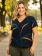 Blusa Feminina Plus Size Preta Folhagens