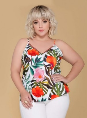 Regata Plus Size Estampada Floral