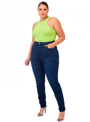 Calça Feminina Plus Size Skinny Stretch Azul