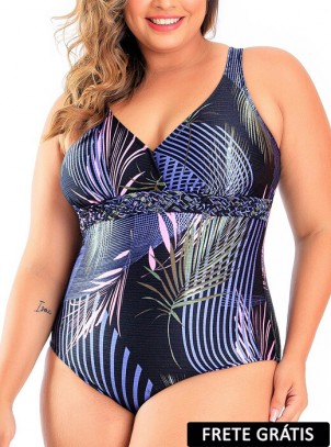 Maiô Plus Size Estampado Sem Bojo Trança