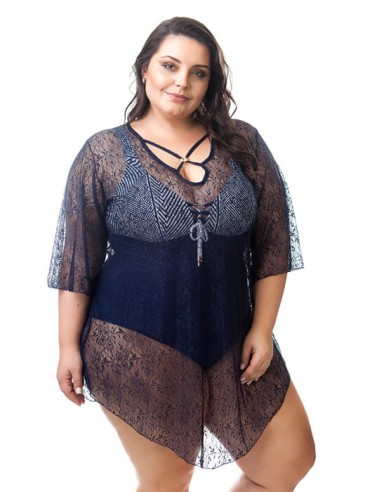 Saída de Praia Plus Size Marinho Emily