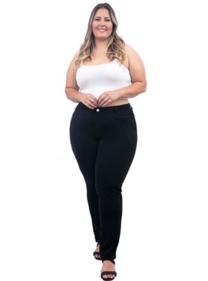 Calça Feminina Plus Size Skinny Sarja Preta