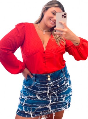 Short Saia Jeans Plus Size Puídos