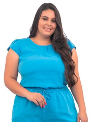Blusa Plus Size em Liocel Azul Bic
