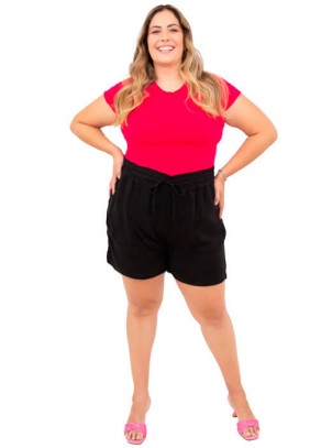 Shorts Feminino Plus Size Preto Liocel