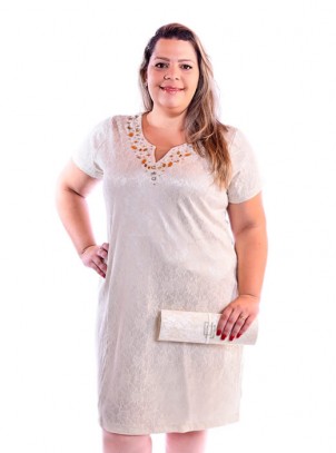 Vestido Plus Size Nude Cetim Com Renda