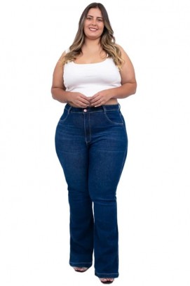 Calça Flare Plus Size Azul Jeans Com Elastano