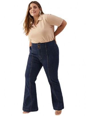 Calça Flare Plus Size Jeans Cintura Alta