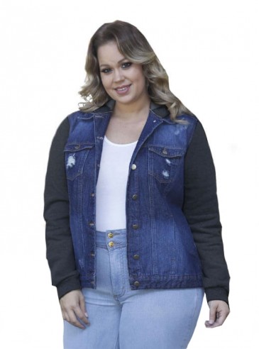 jaqueta jeans com moletom plus size