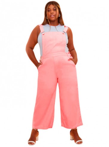 Jardineira Feminina Plus Size Rosa Wide Leg