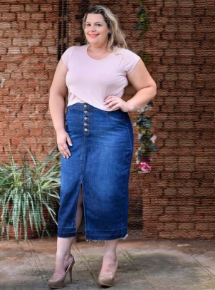 saia midi plus size jeans