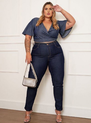 Calça Jeans Plus Size Cigarrete Azul Escuro