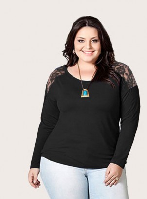 Blusa Plus Size Viscose e Renda