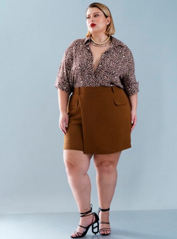 Short Saia Plus Size Alfaiataria Marrom