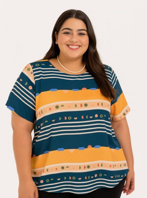 Blusa Feminina Plus Size Estampa Lúdica